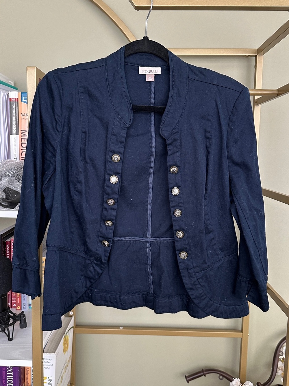 Roz & Ali Navy Military-Inspired Women's Blazer